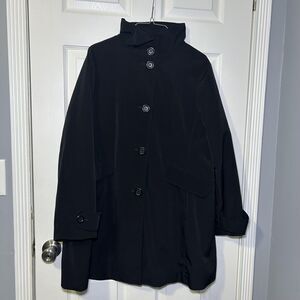Marvin Richards Overcoat Women's Medium Black Funnel Collar Button Front Lined